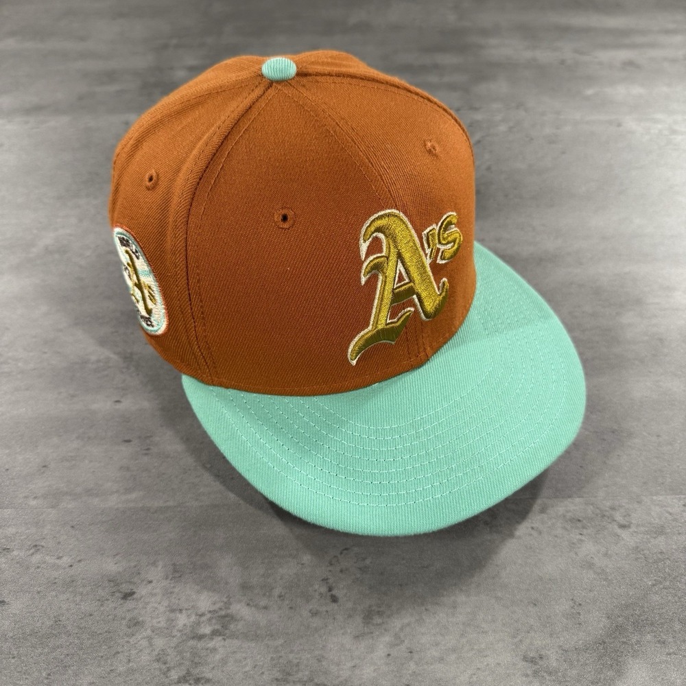 Hat Club Oakland‎ Athletics A's New Era Cap 6 7/8 Brown Orange Turquoise Patch